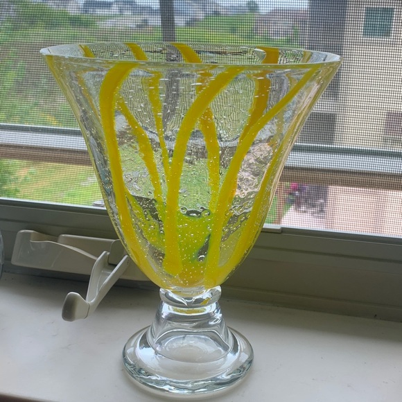Other - Elegant Yellow Swirl Glass Vase by Generous Designs 7” Tall
